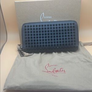 Christian Louboutin black Pannetone wallet with black studs, EUC